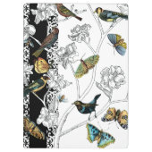 黒く及び白い背景の鳥そして蝶 クリップボード (裏面)