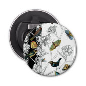 黒く及び白い背景の鳥そして蝶 栓抜き (正面)