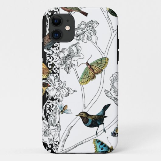 黒く及び白い背景の鳥そして蝶 Case-Mate iPhoneケース (裏面)