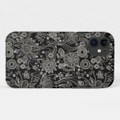 黒く及び白い花のダマスク織パターン Case-Mate iPhoneケース (裏面(横))