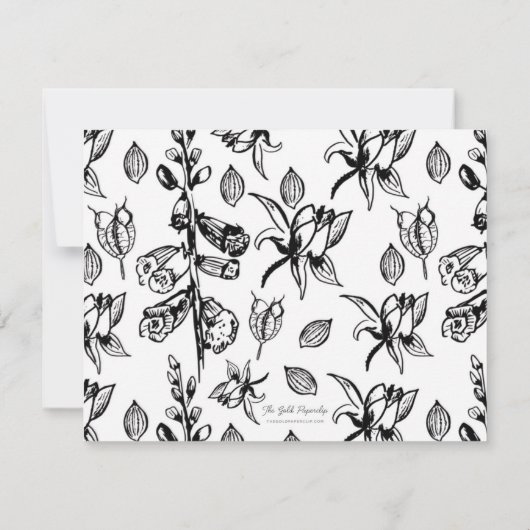 黒く及び白い花のパーソナライズな文房具 ノートカード (裏面)