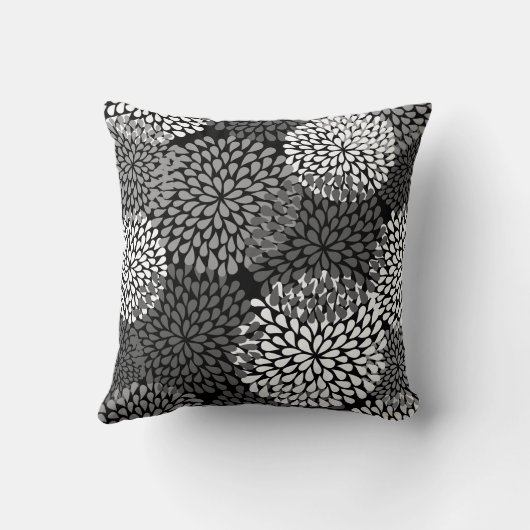 黒く及び白い花の枕-菊 クッション (裏面)