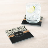 黒く及び白い花柄 ガラスコースター (アングル)