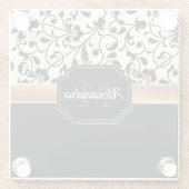 黒く及び白い花柄 ガラスコースター (裏面)