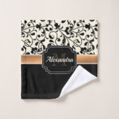 黒く及び白い花柄 バスタオルセット (ウォッシュタオル)