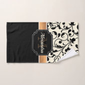 黒く及び白い花柄 バスタオルセット (ハンドタオル)