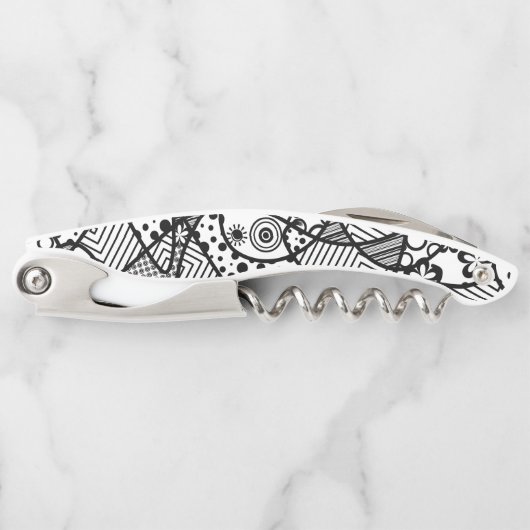 黒く及び白い落書きパターンアートな抽象芸術4 ソムリエナイフ (正面)