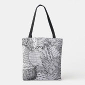 黒く及び白い落書き、もつれさせた元のスケッチ トートバッグ (裏面)