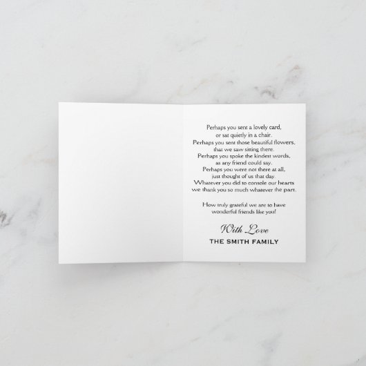 黒く及び白い葬式はパーソナライズな写真感謝していしています サンキューカード (内部)