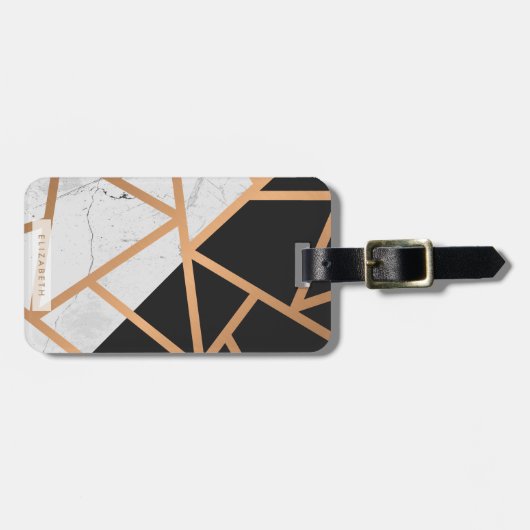 黒く及び白い金大理石のモザイク ラゲッジタグ (正面横)
