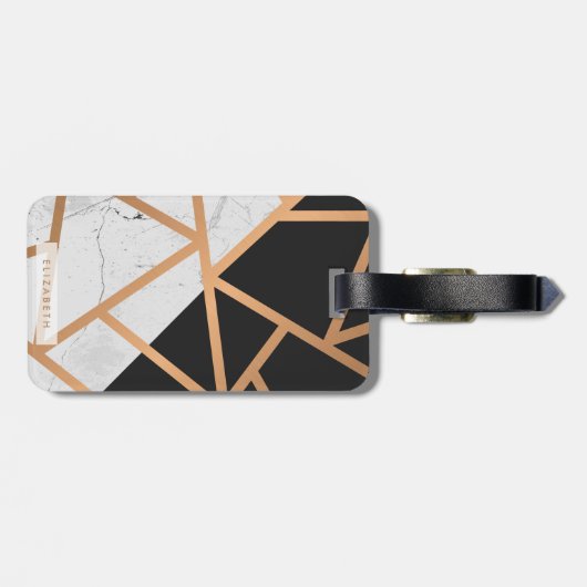 黒く及び白い金大理石のモザイク ラゲッジタグ (裏面横)