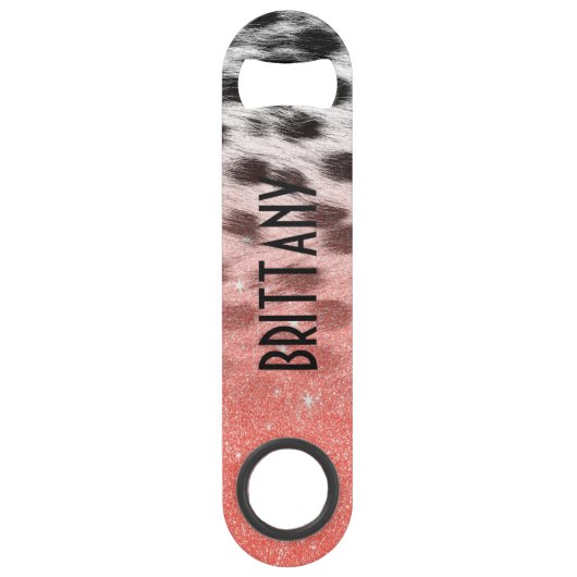 黒く及び白い雪のモノグラムの珊瑚のフェイクなグリッター スピード栓抜き (裏面)