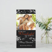 黒く及び白い雪片のシックな休日の写真 シーズンカード (スタンド正面)