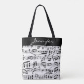 黒く及び白い音楽ノート トートバッグ (裏面)