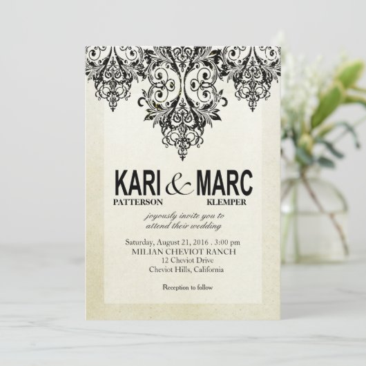 黒く及び白いGatsbyのグリッターの華麗さの結婚式 招待状 (スタンド正面)