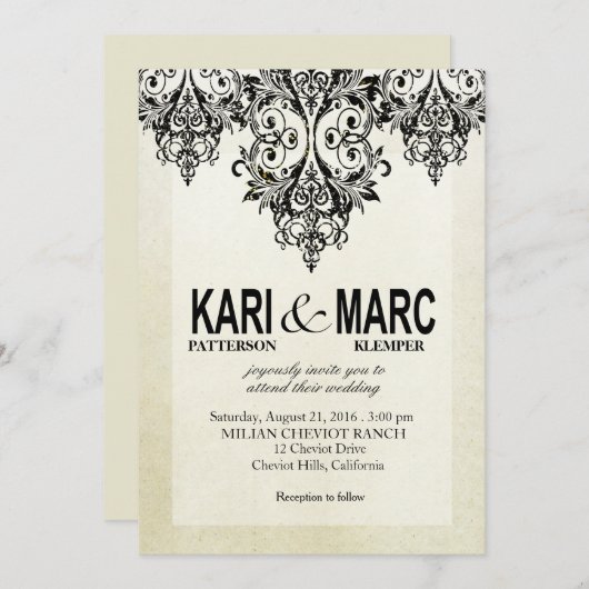 黒く及び白いGatsbyのグリッターの華麗さの結婚式 招待状 (正面/裏面)