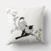 黒く及び白くかわいい屋外の枕-鳥のカップル クッション (裏面)