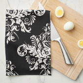 黒く及び白くエレガントな皿タオル キッチンタオル (四つ折り)