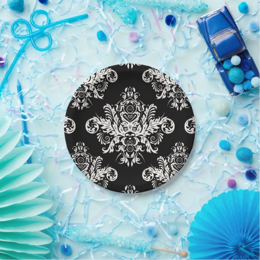 黒く及び白くエレガントな紙皿- 8のセット ペーパープレート (パーティー)