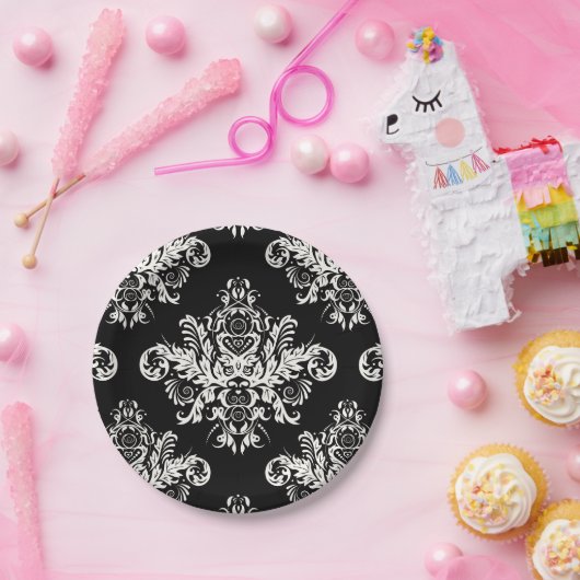 黒く及び白くエレガントな紙皿- 8のセット ペーパープレート (パーティー)