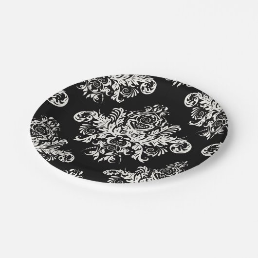 黒く及び白くエレガントな紙皿- 8のセット ペーパープレート (アングル)