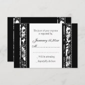 黒く及び白くエレガントな結婚RSVPカード 出欠カード (正面/裏面)