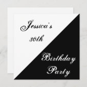 黒く及び白くエレガントな誕生会のイベント 招待状 (正面/裏面)