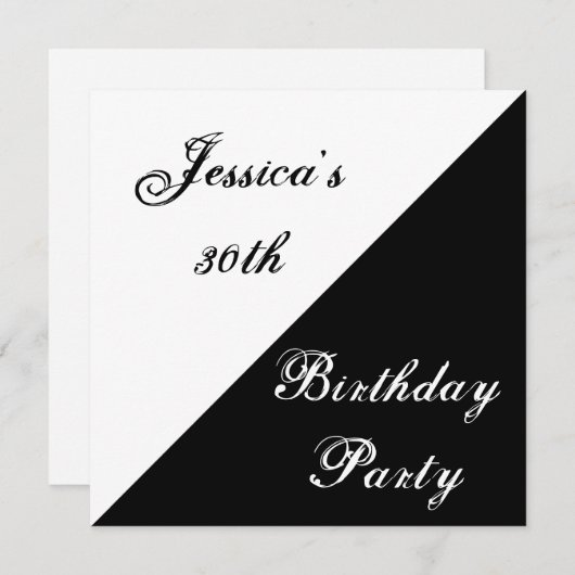 黒く及び白くエレガントな誕生会のイベント 招待状 (正面/裏面)