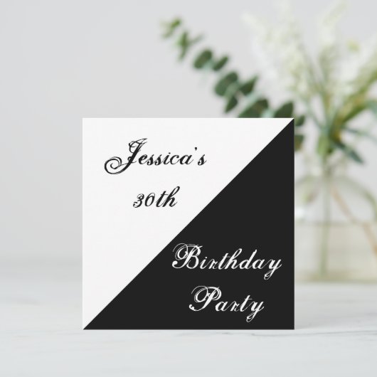 黒く及び白くエレガントな誕生会のイベント 招待状 (スタンド正面)