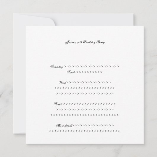 黒く及び白くエレガントな誕生会のイベント 招待状 (裏面)