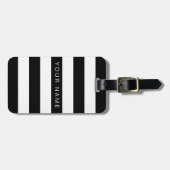 黒く及び白くストライプのでパーソナライズな荷物のラベル ラゲッジタグ (正面横)