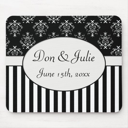 黒く及び白くストライプのなバロック マウスパッド (正面)