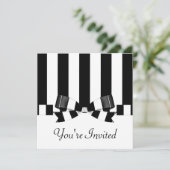 黒く及び白くストライプのな結婚式のクラシック 招待状 (スタンド正面)