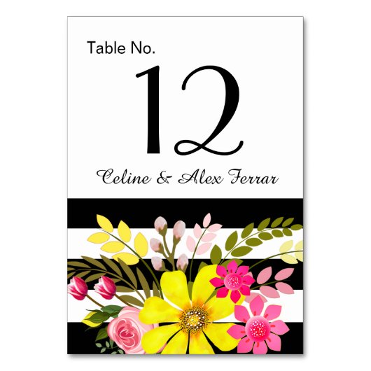黒く及び白くストライプのな花はカード|黄色を台に置きます テーブルナンバー (裏面)