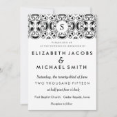 黒く及び白くスペインのなタイルの結婚式招待状 招待状 (正面)