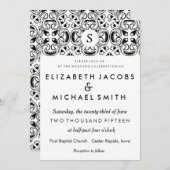 黒く及び白くスペインのなタイルの結婚式招待状 招待状 (正面/裏面)