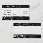 黒く及び白くモダンな点及びつる植物の抽象芸術 名刺 (正面/裏面)