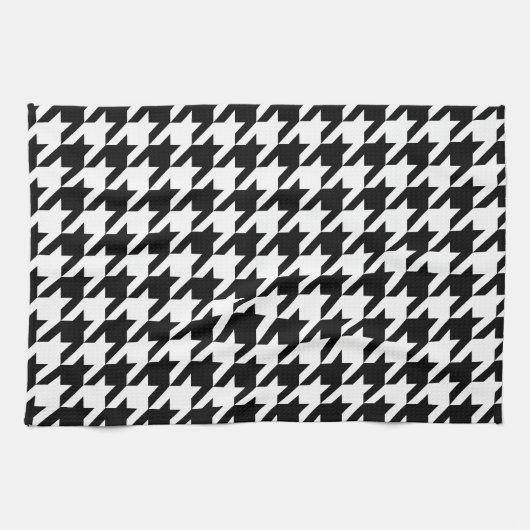 黒く及び白く千鳥格子のなパターン キッチンタオル (横)