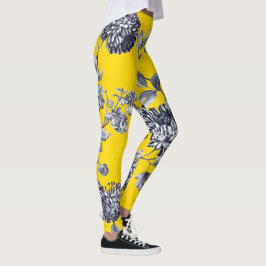 黒く及び白く黄色い植物の花のToile レギンス