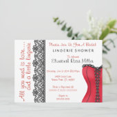 黒く及び赤いコルセットのランジェリーのブライダルシャワーの招待 招待状 (スタンド正面)