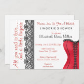 黒く及び赤いコルセットのランジェリーのブライダルシャワーの招待 招待状 (正面/裏面)