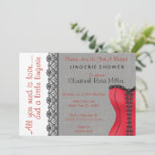黒く及び赤いコルセットのランジェリーのブライダルシャワーの招待 招待状 (スタンド正面)