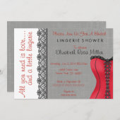黒く及び赤いコルセットのランジェリーのブライダルシャワーの招待 招待状 (正面/裏面)
