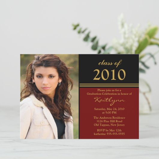 黒く及び赤い写真の卒業の招待状 招待状 (スタンド正面)
