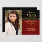 黒く及び赤い写真の卒業の招待状 招待状 (正面/裏面)