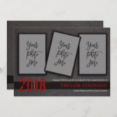 黒く及び赤い写真の男の子の卒業の発表 招待状 (正面/裏面)