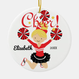 黒く及び赤い応援のブロンドのチアリーダーのオーナメント セラミックオーナメント