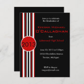 黒く及び赤くストライプのな卒業のパーティの招待状 招待状 (正面/裏面)
