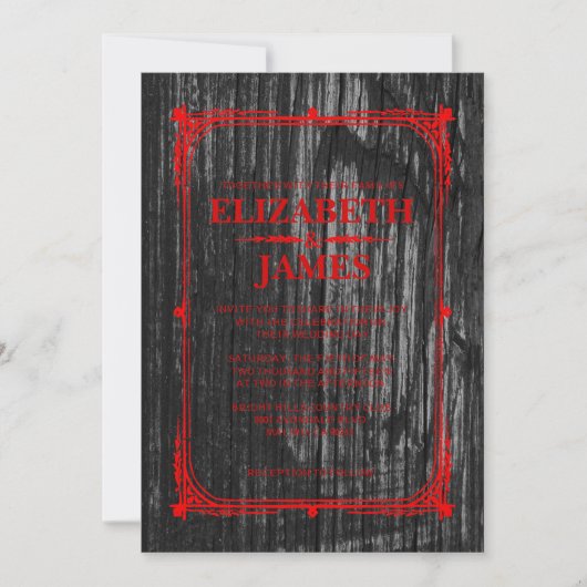 黒く及び赤く素朴な納屋木結婚式招待状 招待状 (正面)