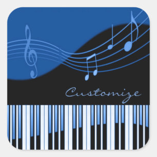 黒く及び青の音楽的なメロディーのステッカー スクエアシール